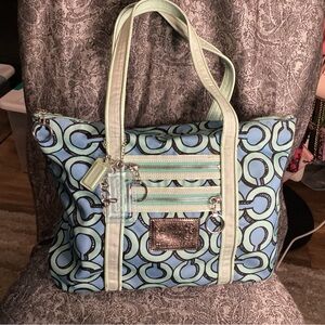 Coach Poppy blue and green with black 3D pop art styling with silver hardware